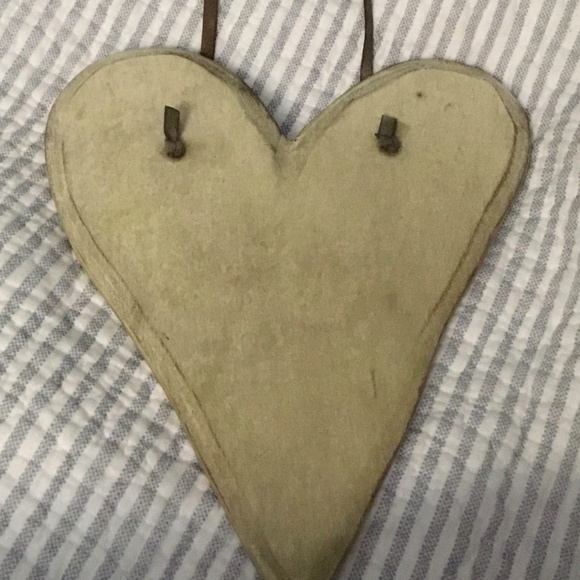 Unbranded Other - Distressed Painted Wooden Heart with Leather hanger—9 inches long